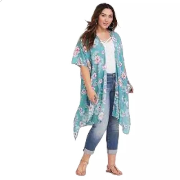 Torrid Floral Gauze Kimono Sage Green Cover Up Womens Size 5/6 - Picture 3 of 8